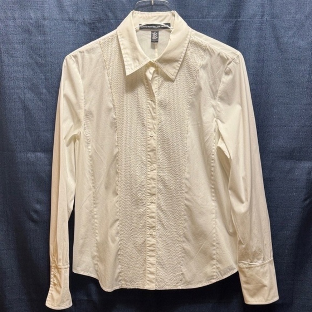 Ellen Tracy Cream Button-Up Shirt with Knit-Panel Detail